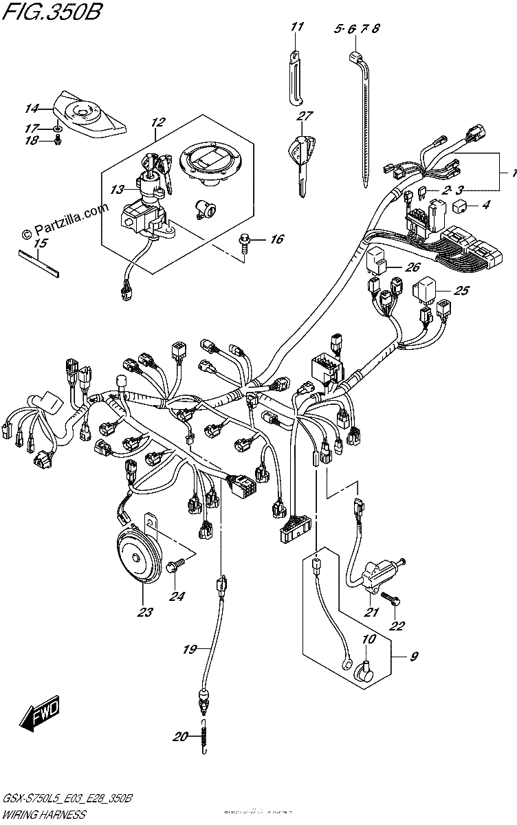 Diagrama de WIRING HARNESS GSX S750AL5 E28