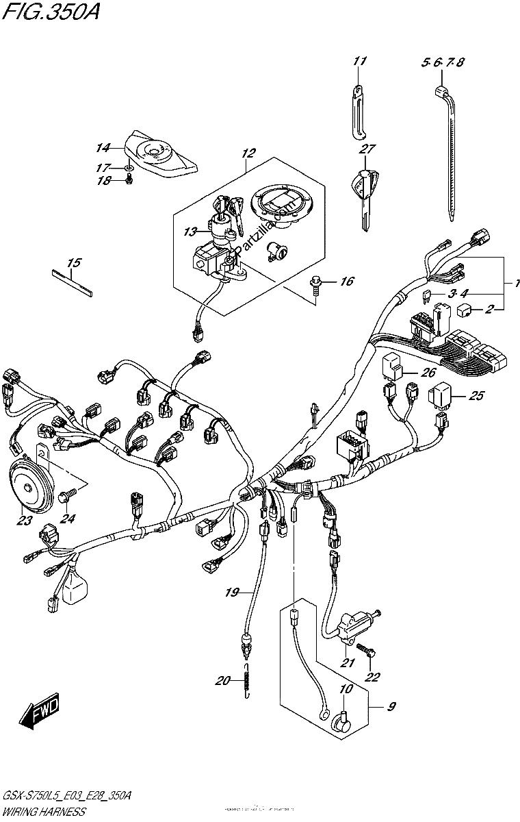 Diagrama de WIRING HARNESS GSX S750L5 E03