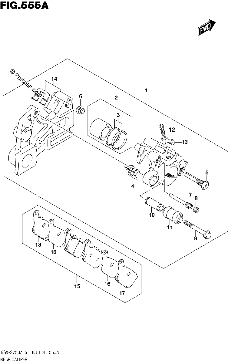 Diagrama de REAR CALIPER GSX S750ZL5 E03