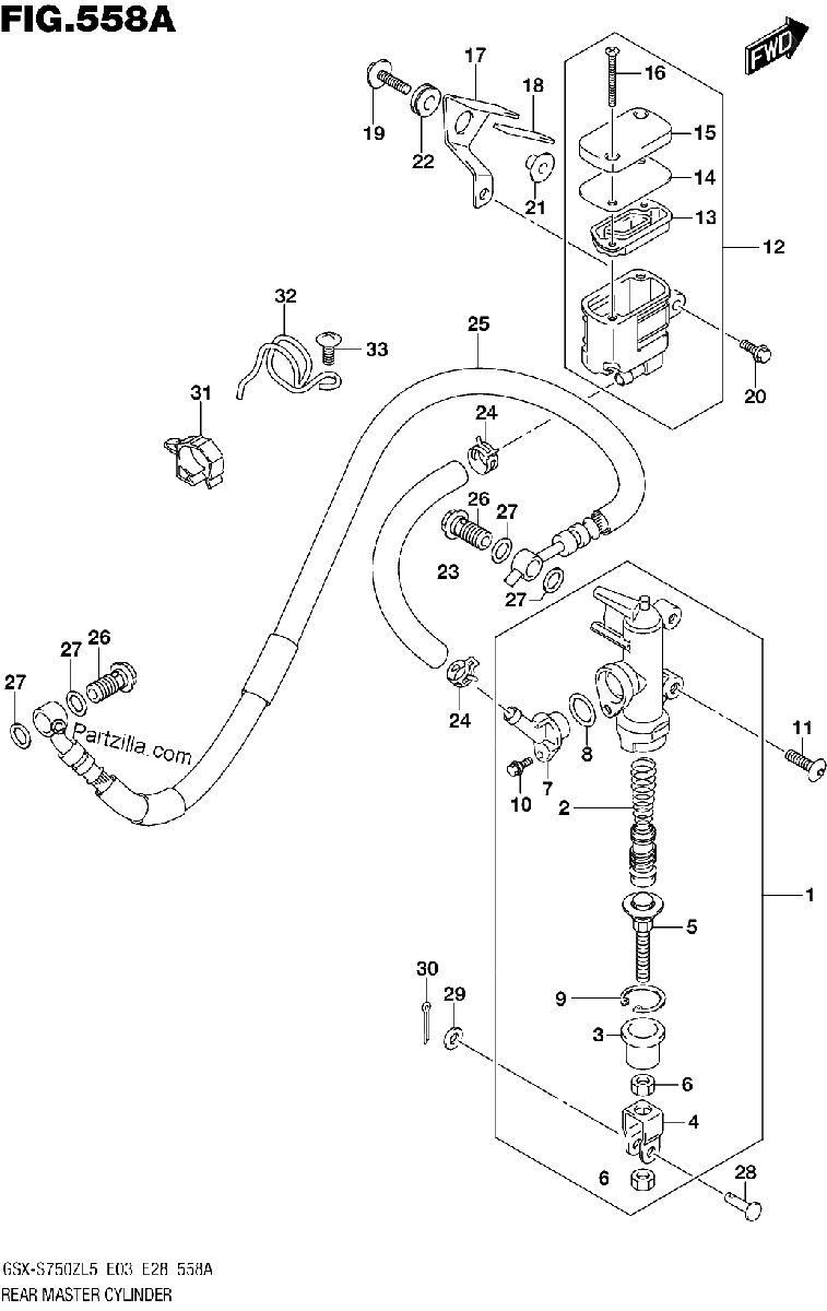 Diagrama de REAR MASTER CYLINDER GSX S750ZL5 E03
