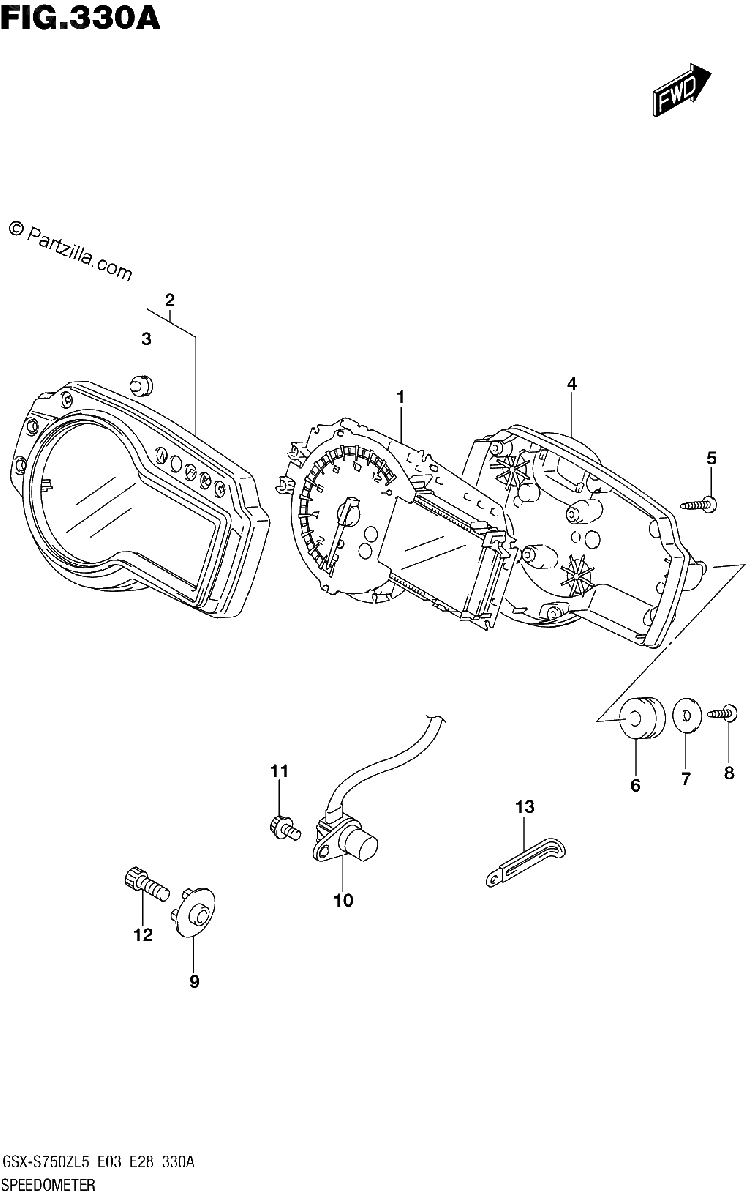 Diagrama de SPEEDOMETER GSX S750ZL5 E03