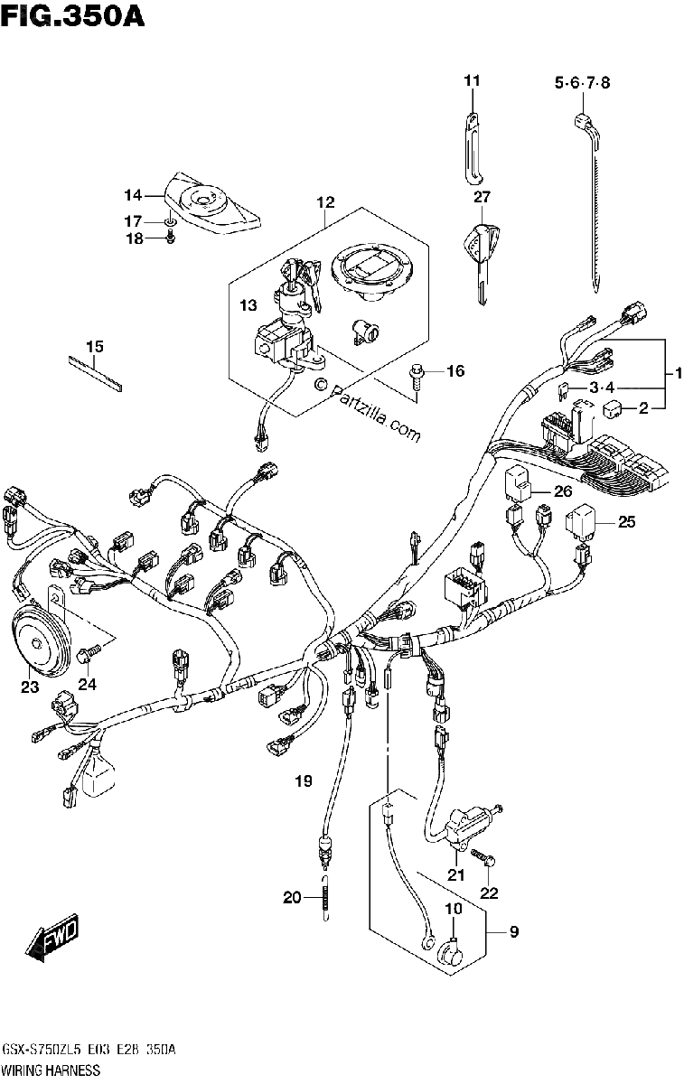 Diagrama de WIRING HARNESS GSX S750ZL5 E03