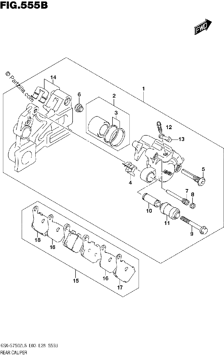 Diagrama de REAR CALIPER GSX S750ZAL5 E28