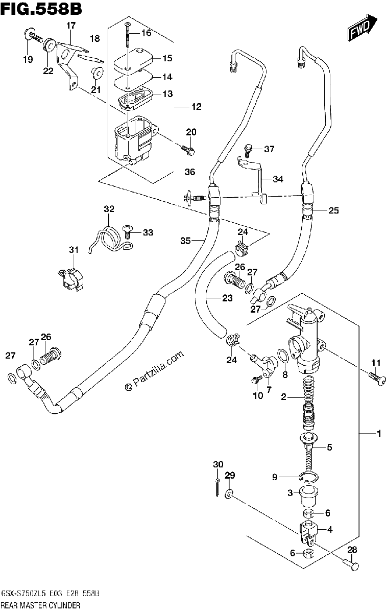 Diagrama de REAR MASTER CYLINDER GSX S750ZAL5 E28