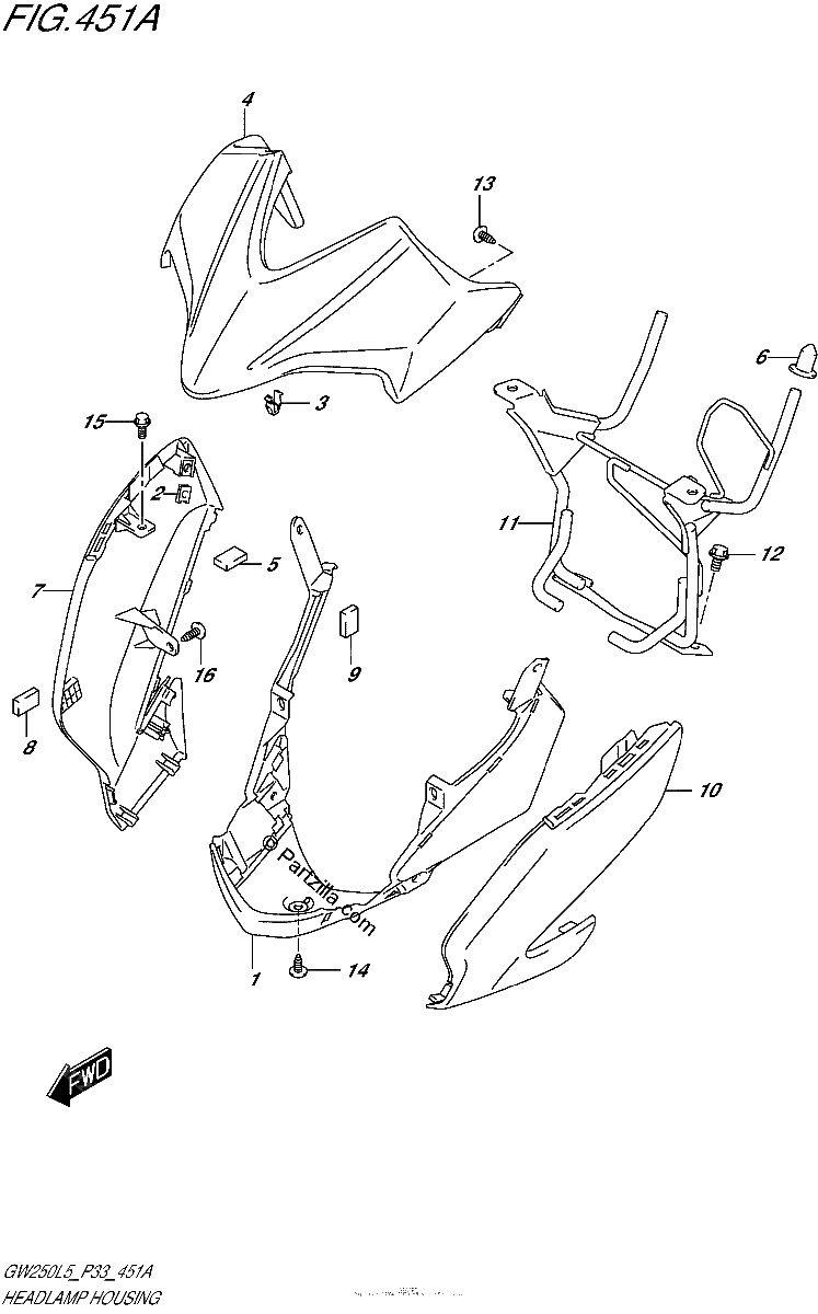 Diagrama de HEADLAMP HOUSING GW250L5 P33