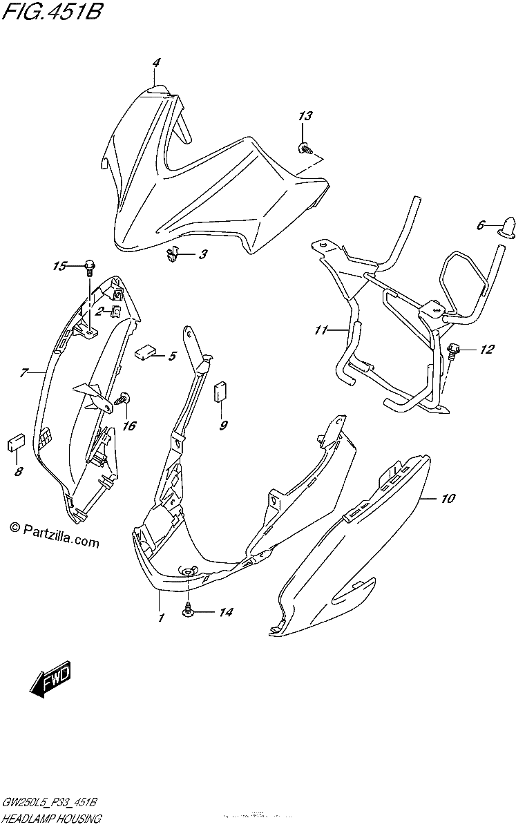 Diagrama de HEADLAMP HOUSING GW250ZL5 P33