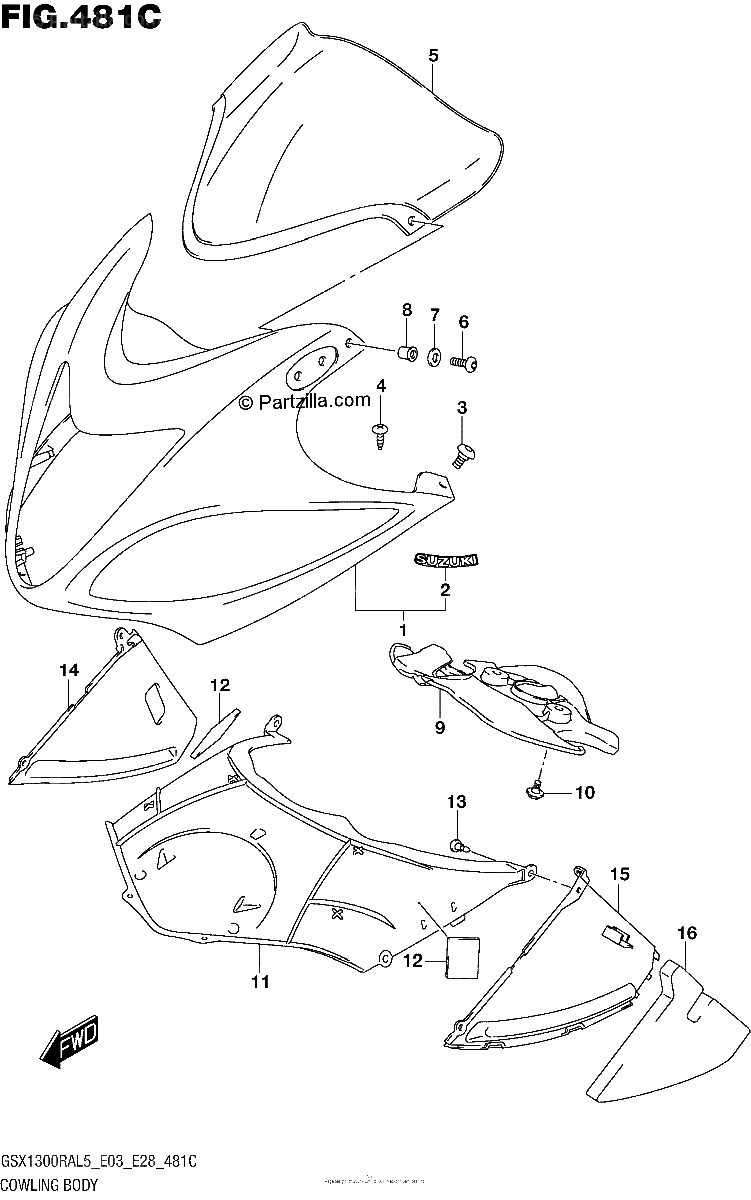 Diagrama de COWLING BODY GSX1300RAL5 E33