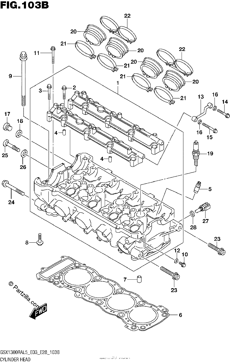 Diagrama de CYLINDER HEAD GSX1300RAL5 E28