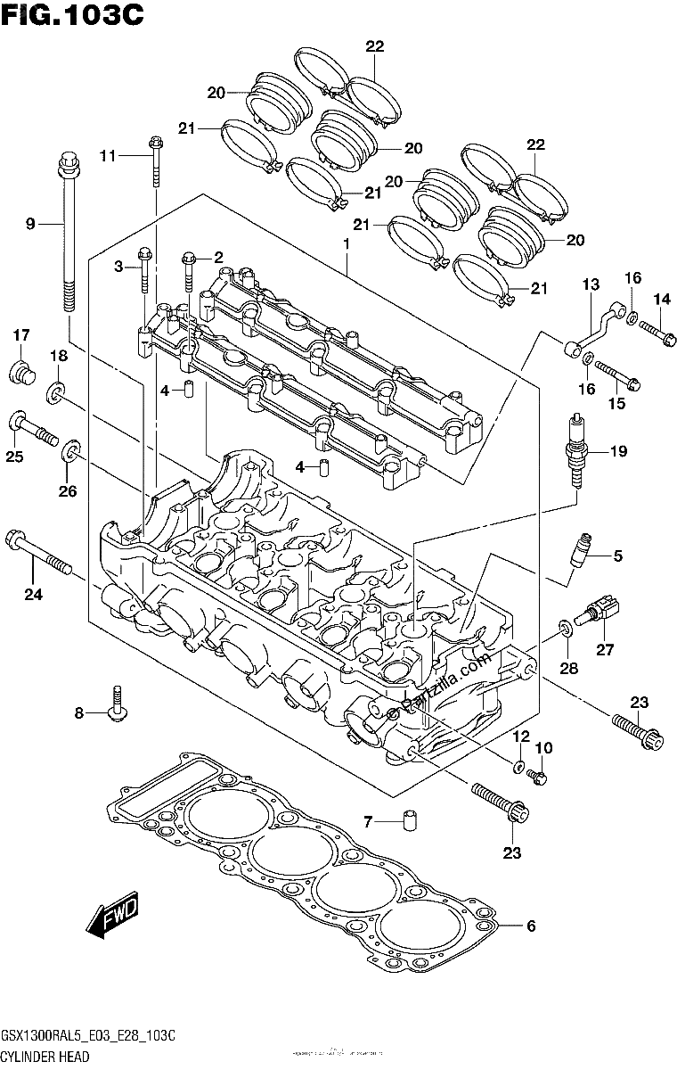 Diagrama de CYLINDER HEAD GSX1300RAL5 E33