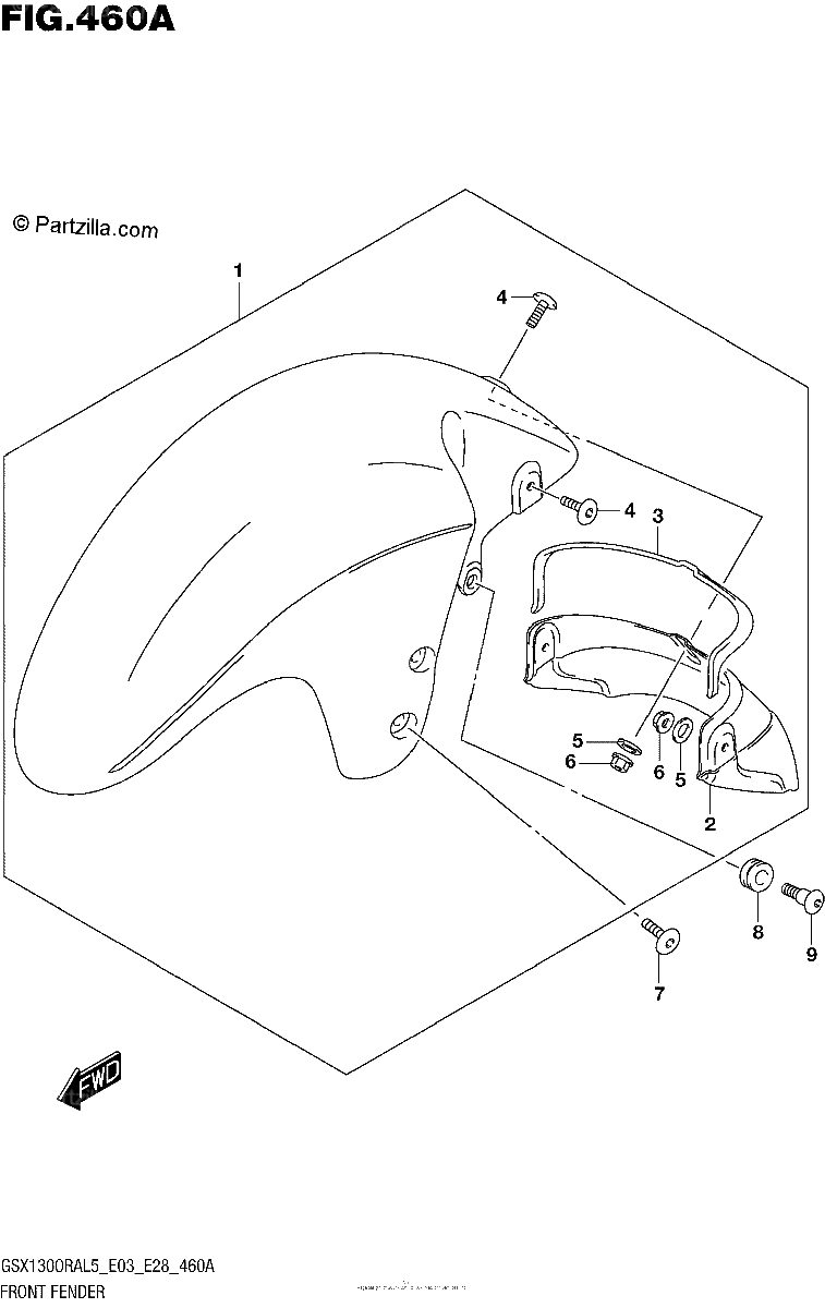 Diagrama de FRONT FENDER GSX1300RAL5 E03