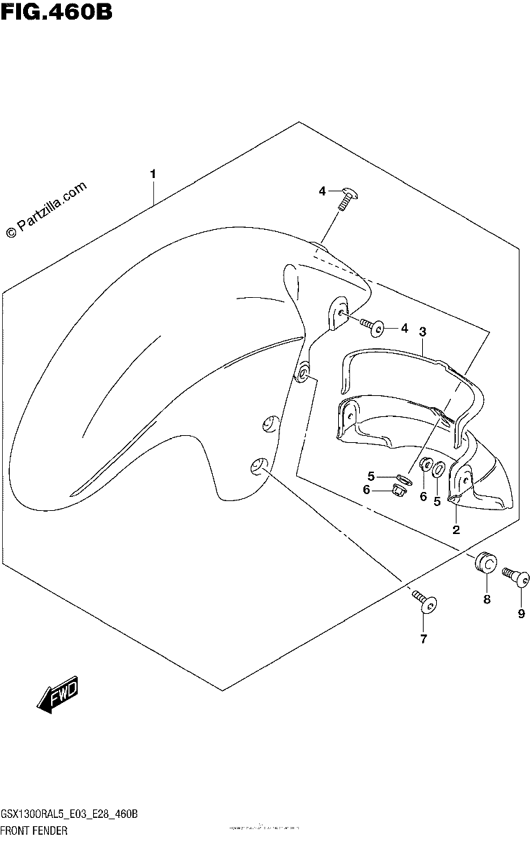 Diagrama de FRONT FENDER GSX1300RAL5 E28