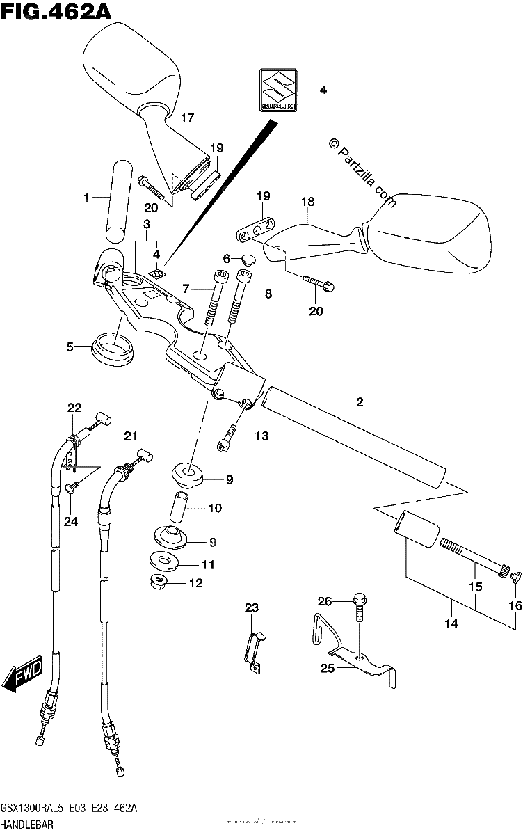 Diagrama de HANDLEBAR GSX1300RAL5 E03