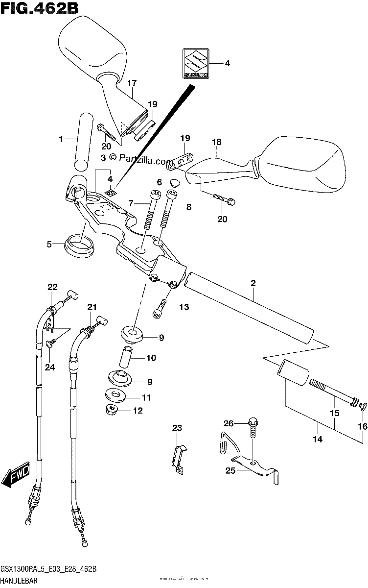 Diagrama de HANDLEBAR GSX1300RAL5 E28