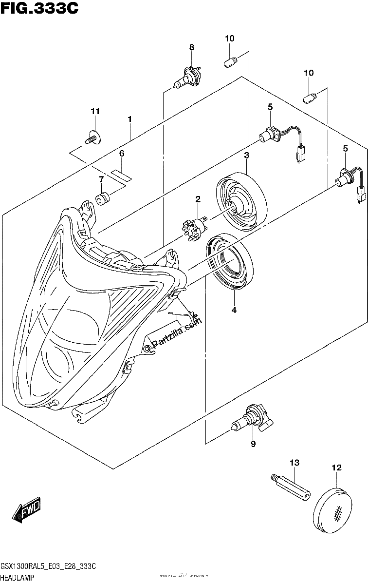 Diagrama de HEADLAMP GSX1300RAL5 E33