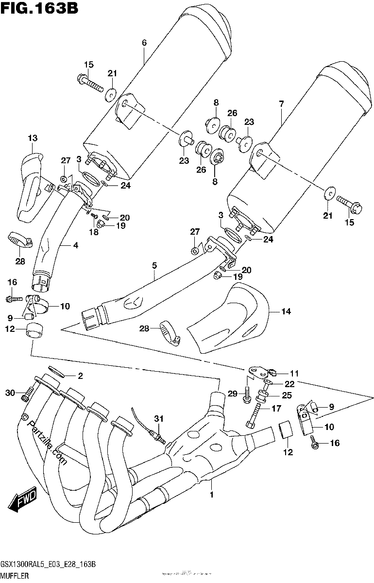 Diagrama de MUFFLER GSX1300RAL5 E28