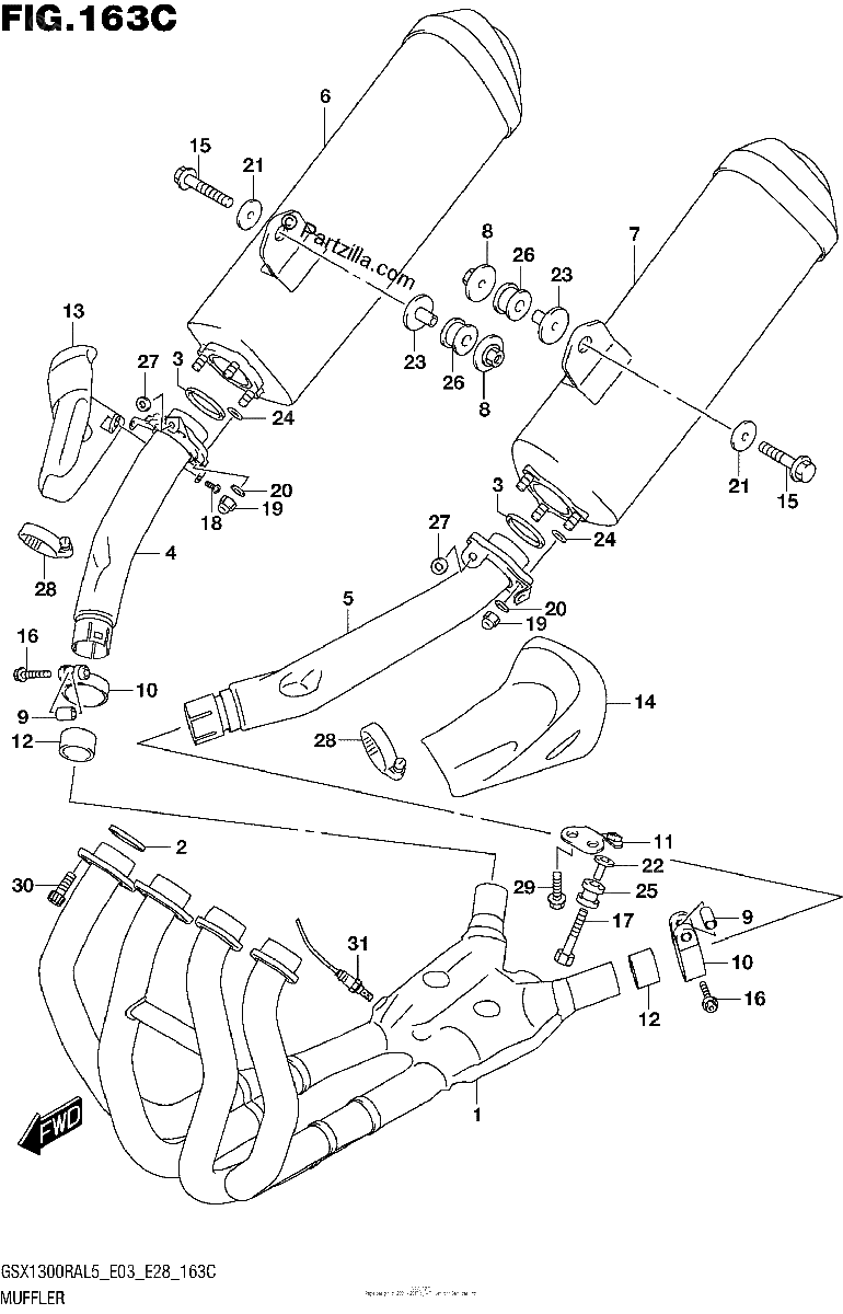 Diagrama de MUFFLER GSX1300RAL5 E33