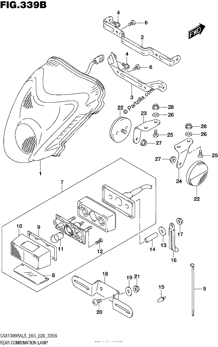 Diagrama de REAR COMBINATION LAMP GSX1300RAL5 E28