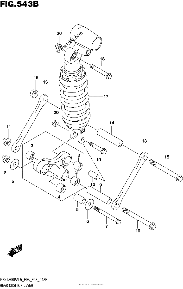 Diagrama de REAR CUSHION LEVER GSX1300RAL5 E28