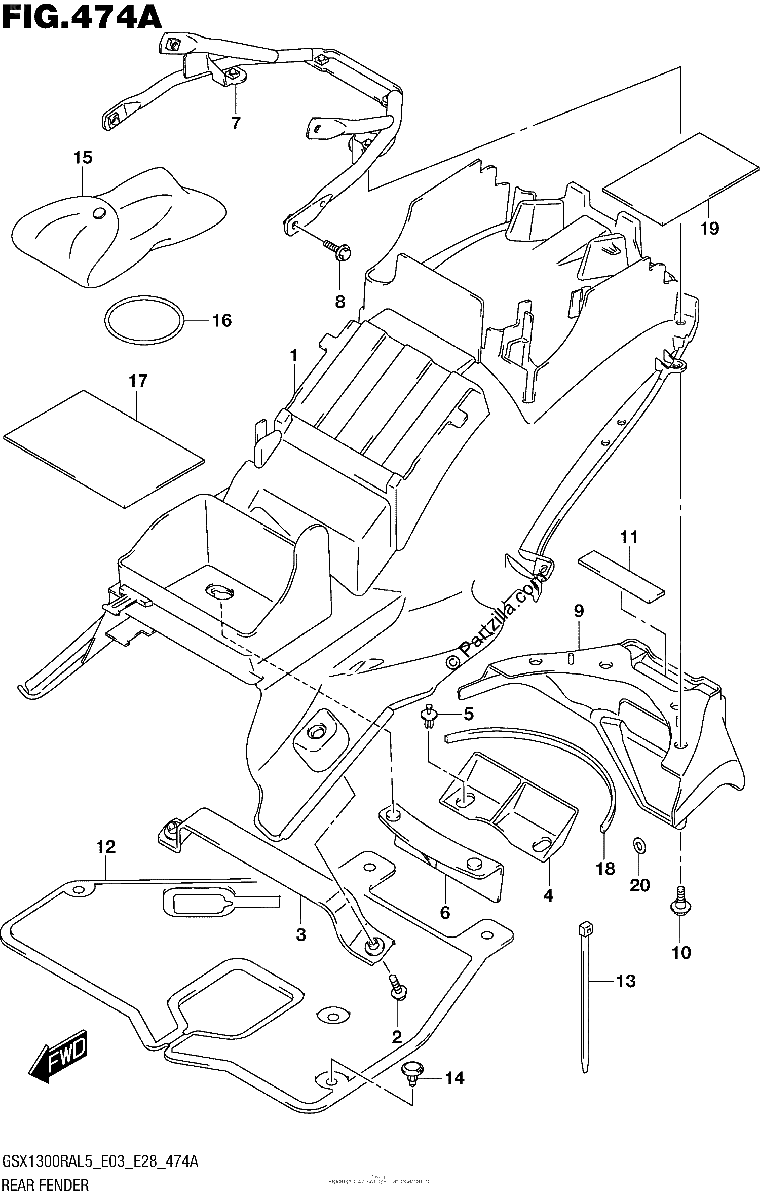 Diagrama de REAR FENDER GSX1300RAL5 E03