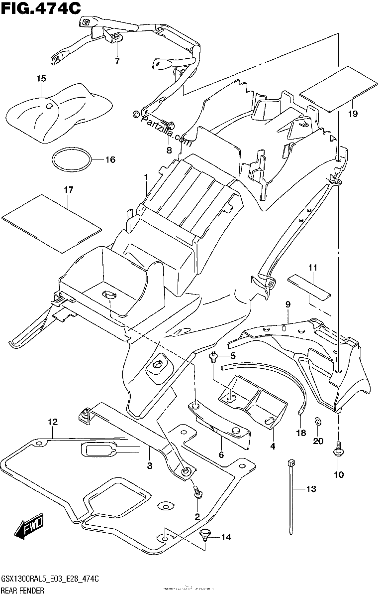 Diagrama de REAR FENDER GSX1300RAL5 E33