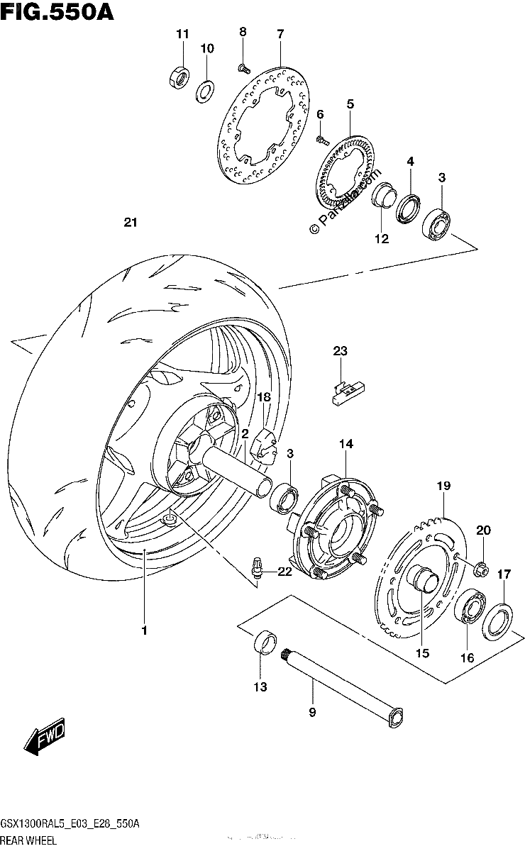 Diagrama de REAR WHEEL GSX1300RAL5 E03