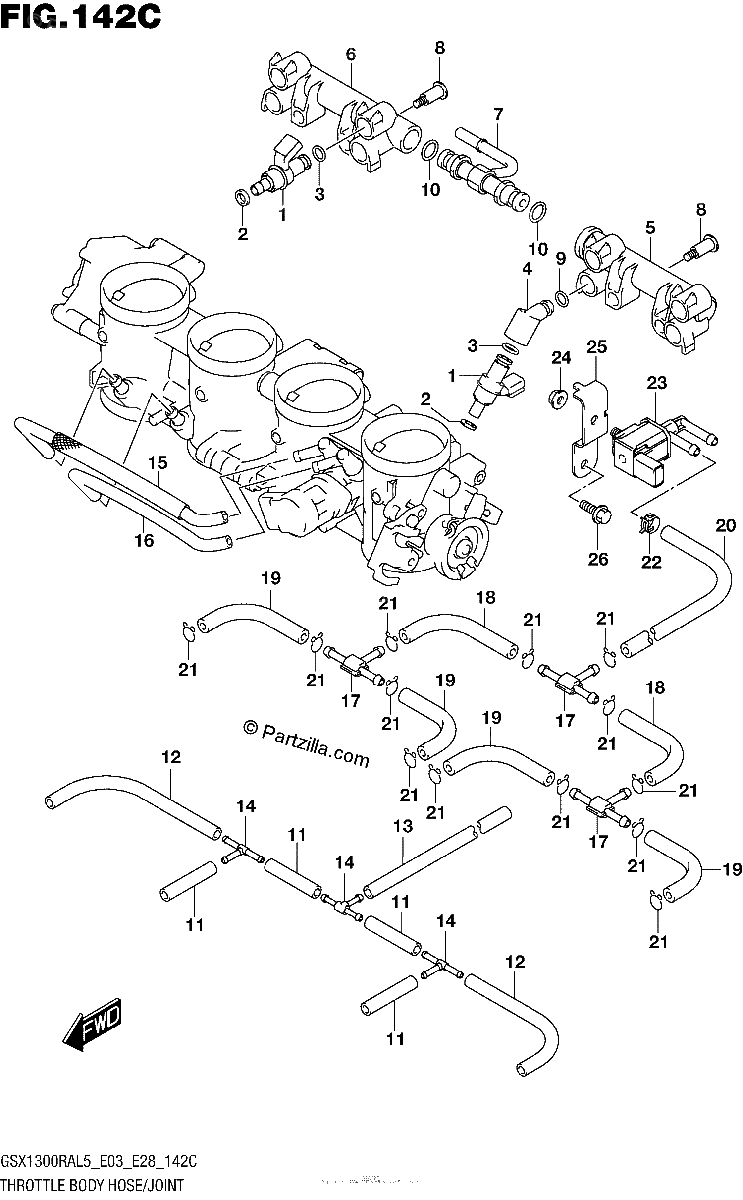Diagrama de THROTTLE BODY HOSE JOINT GSX1300RAL5 E33