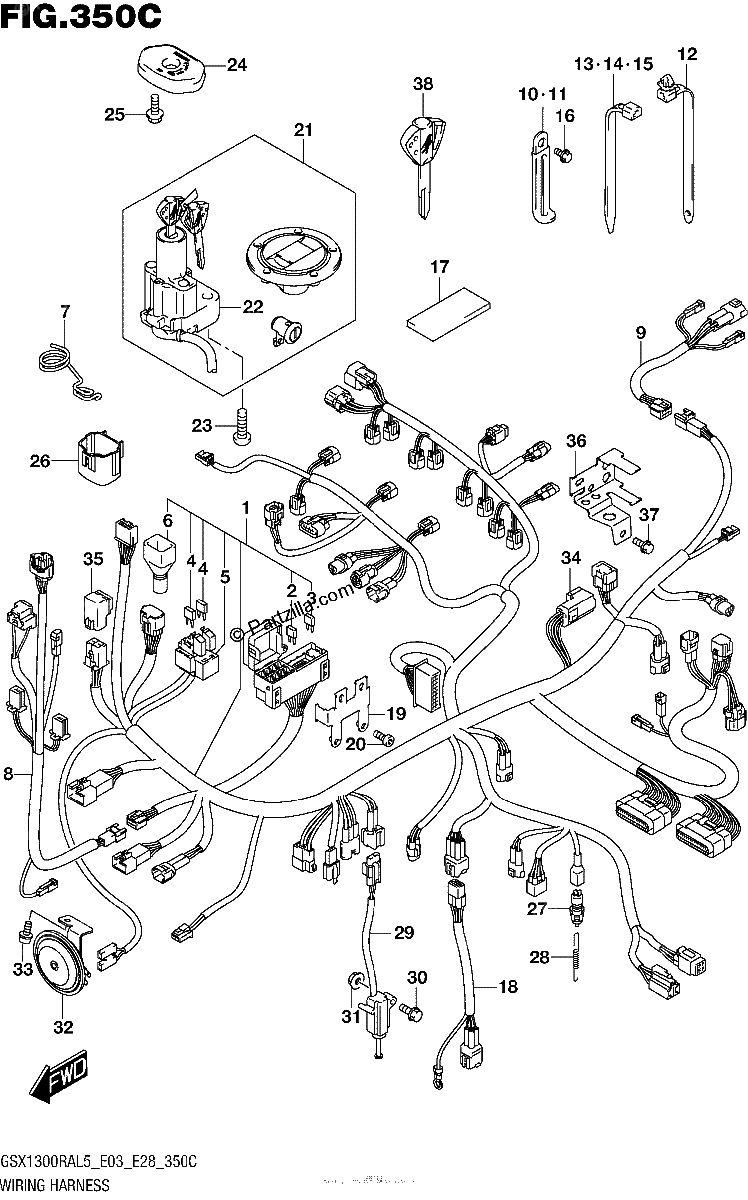 Diagrama de WIRING HARNESS GSX1300RAL5 E33