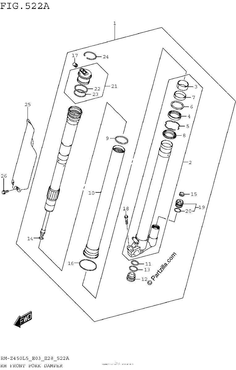 Diagrama de RH FRONT FORK DAMPER RM Z450L5 E03