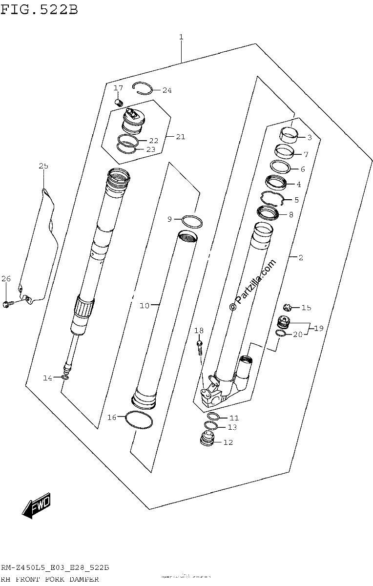 Diagrama de RH FRONT FORK DAMPER RM Z450L5 E28