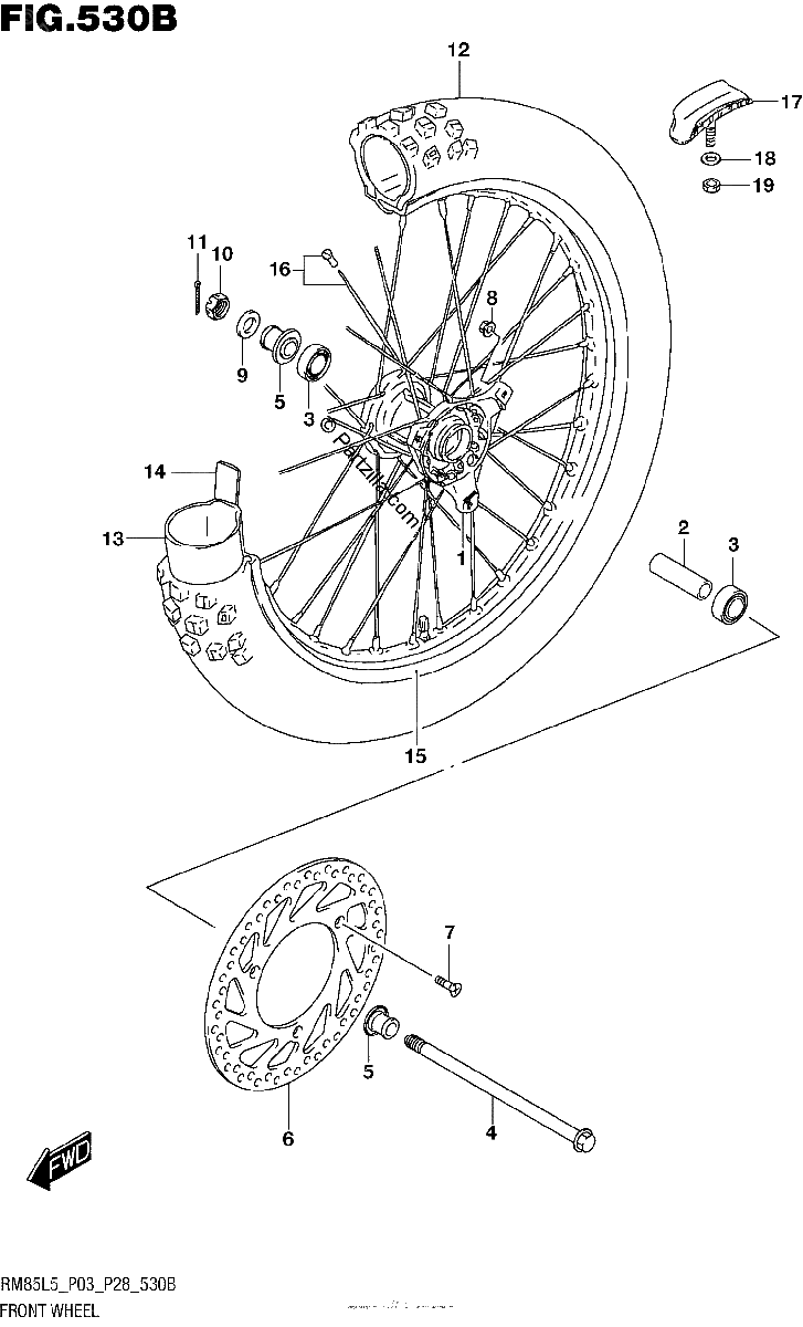 Diagrama de FRONT WHEEL RM85L5 P28