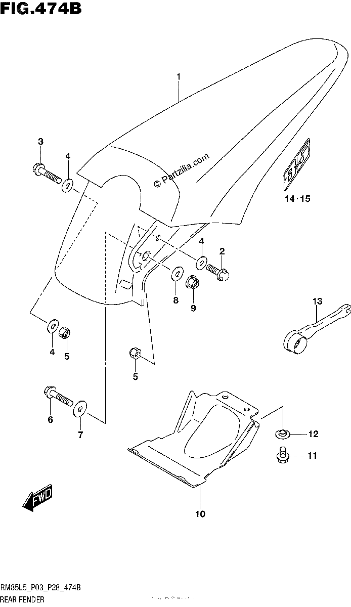 Diagrama de REAR FENDER RM85L5 P28