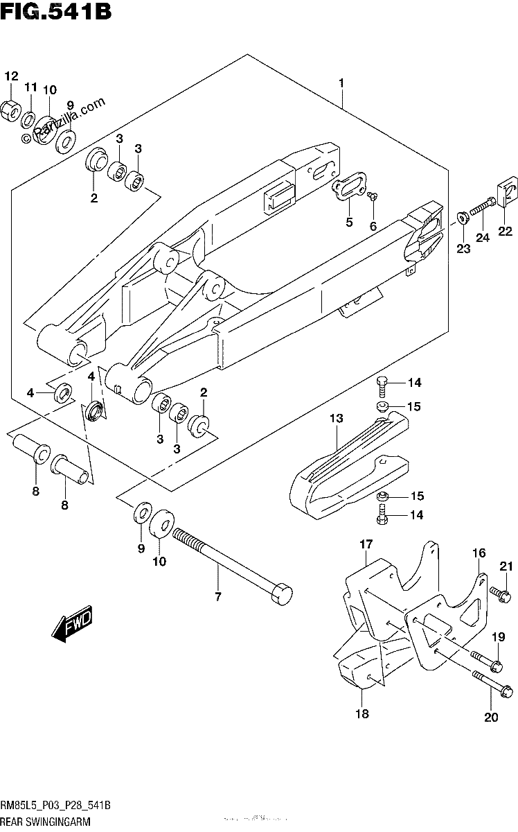 Diagrama de REAR SWINGINGARM RM85L5 P28