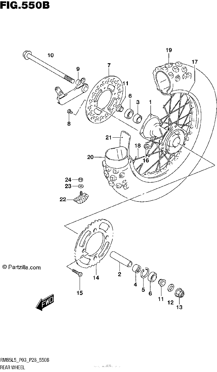 Diagrama de REAR WHEEL RM85L5 P28