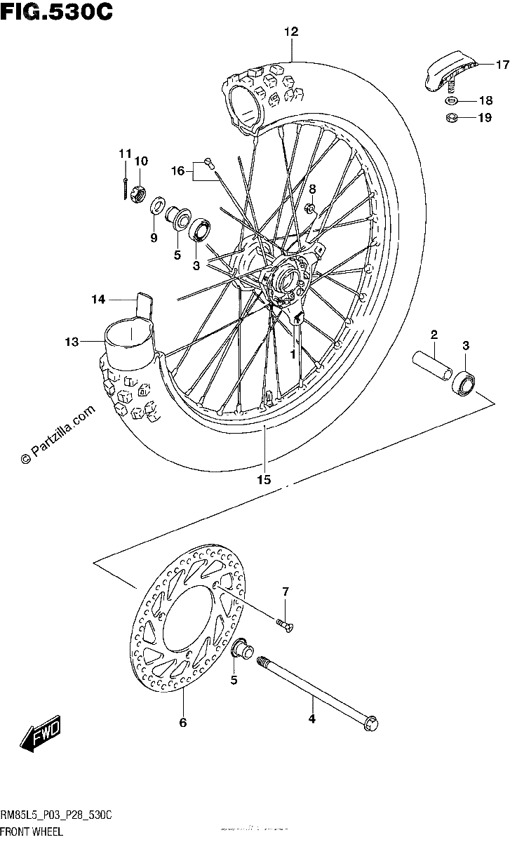 Diagrama de FRONT WHEEL RM85LL5 P28