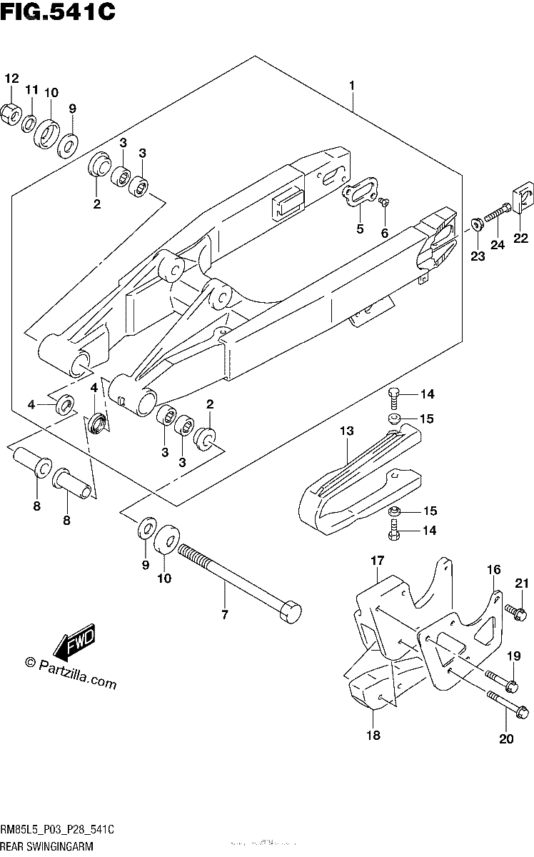 Diagrama de REAR SWINGINGARM RM85LL5 P28