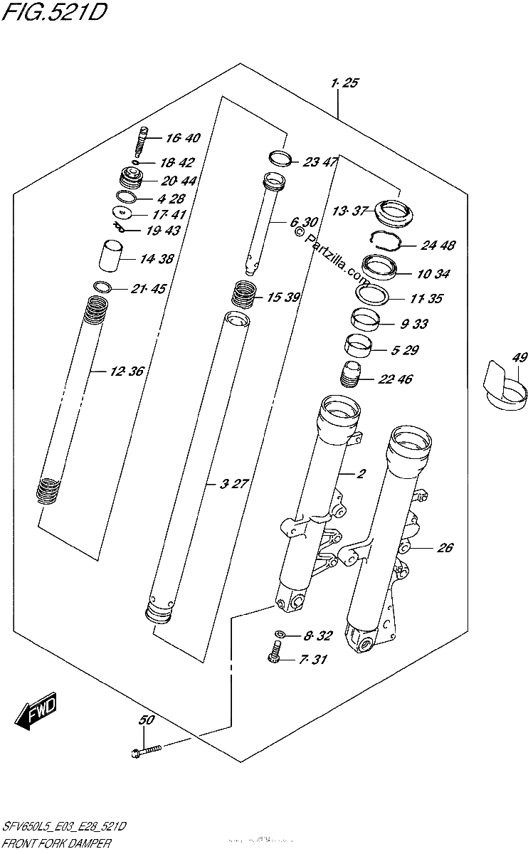 Diagrama de FRONT FORK DAMPER SFV650AL5 E28