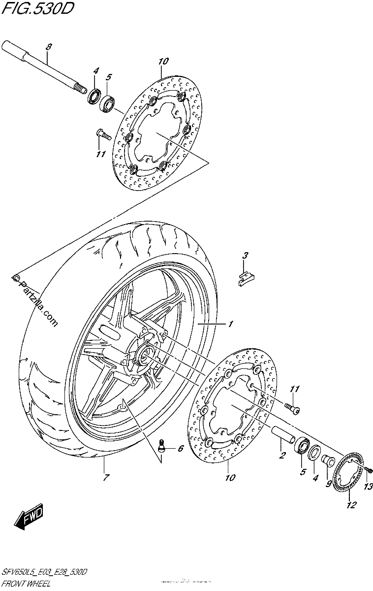 Diagrama de FRONT WHEEL SFV650AL5 E28