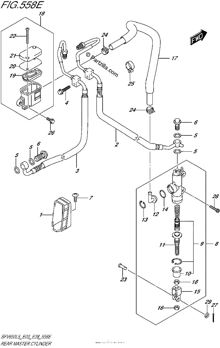 Diagrama de REAR MASTER CYLINDER SFV650AL5 E33