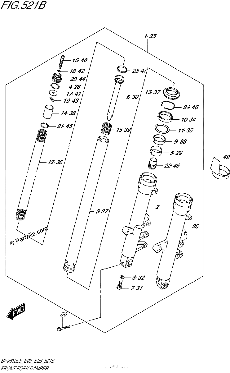 Diagrama de FRONT FORK DAMPER SFV650L5 E28