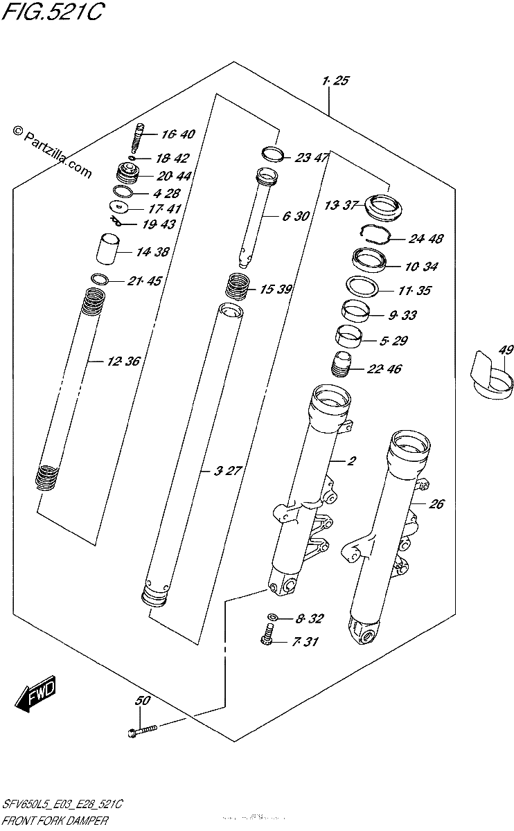 Diagrama de FRONT FORK DAMPER SFV650L5 E33