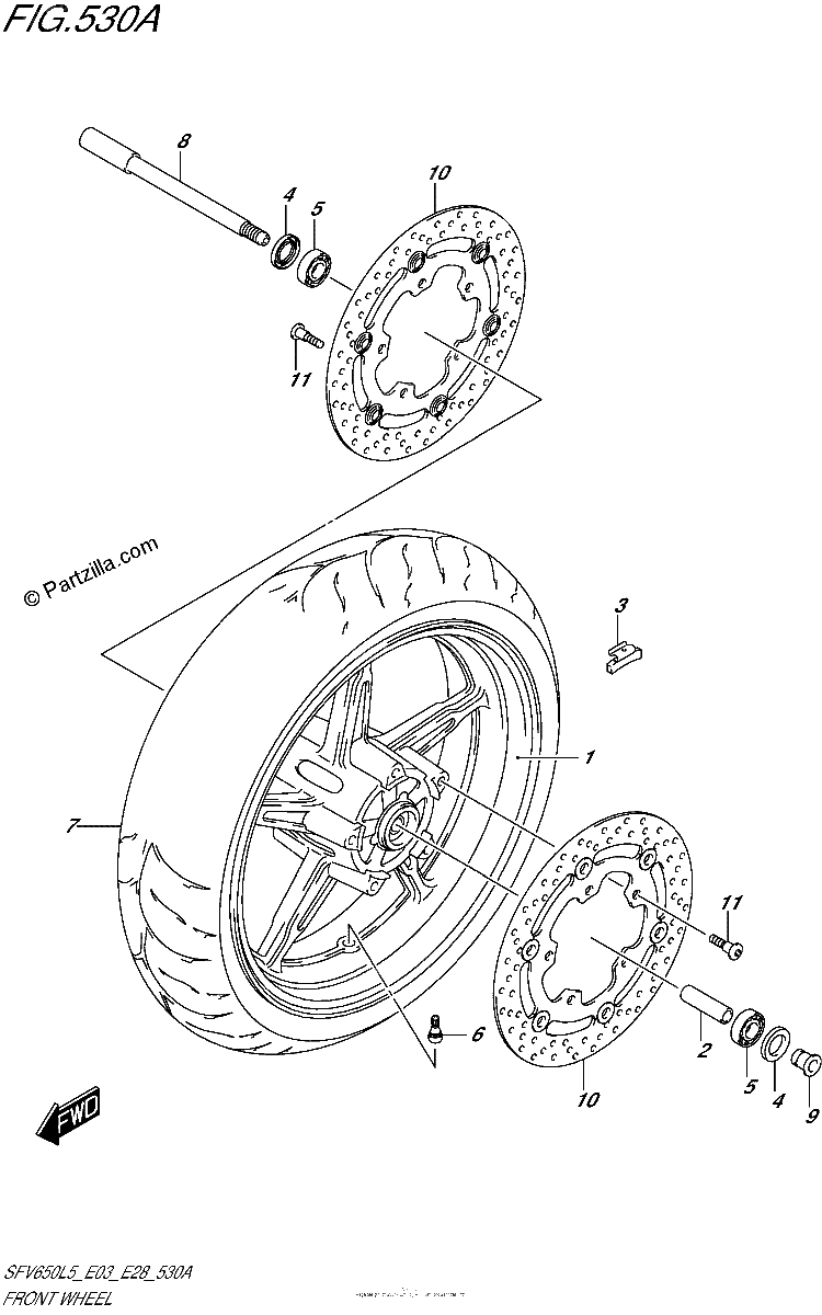 Diagrama de FRONT WHEEL SFV650L5 E03