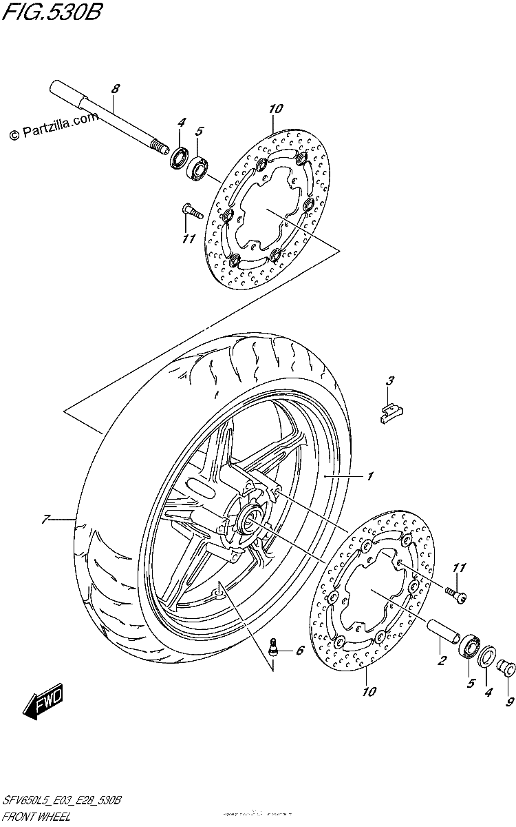 Diagrama de FRONT WHEEL SFV650L5 E28