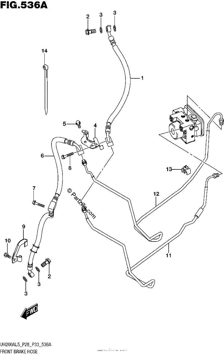 Diagrama de FRONT BRAKE HOSE UH200AL5 P28