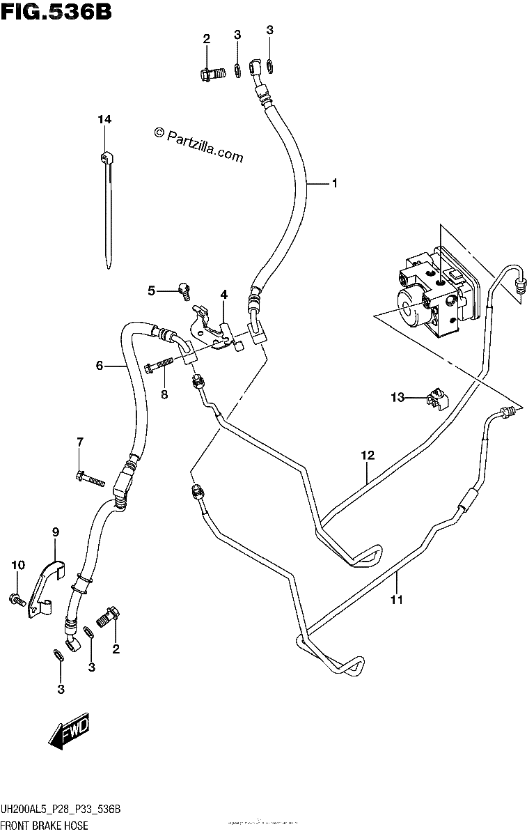 Diagrama de FRONT BRAKE HOSE UH200AL5 P33