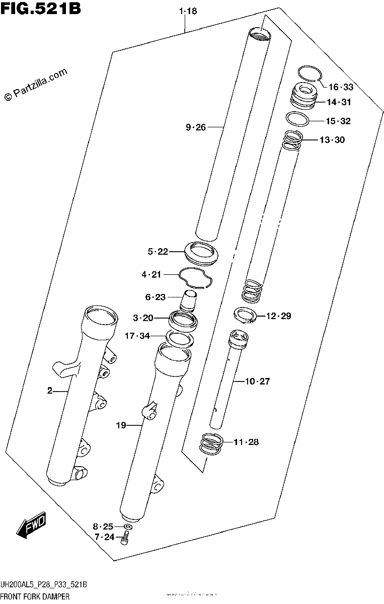 Diagrama de FRONT FORK DAMPER UH200AL5 P33
