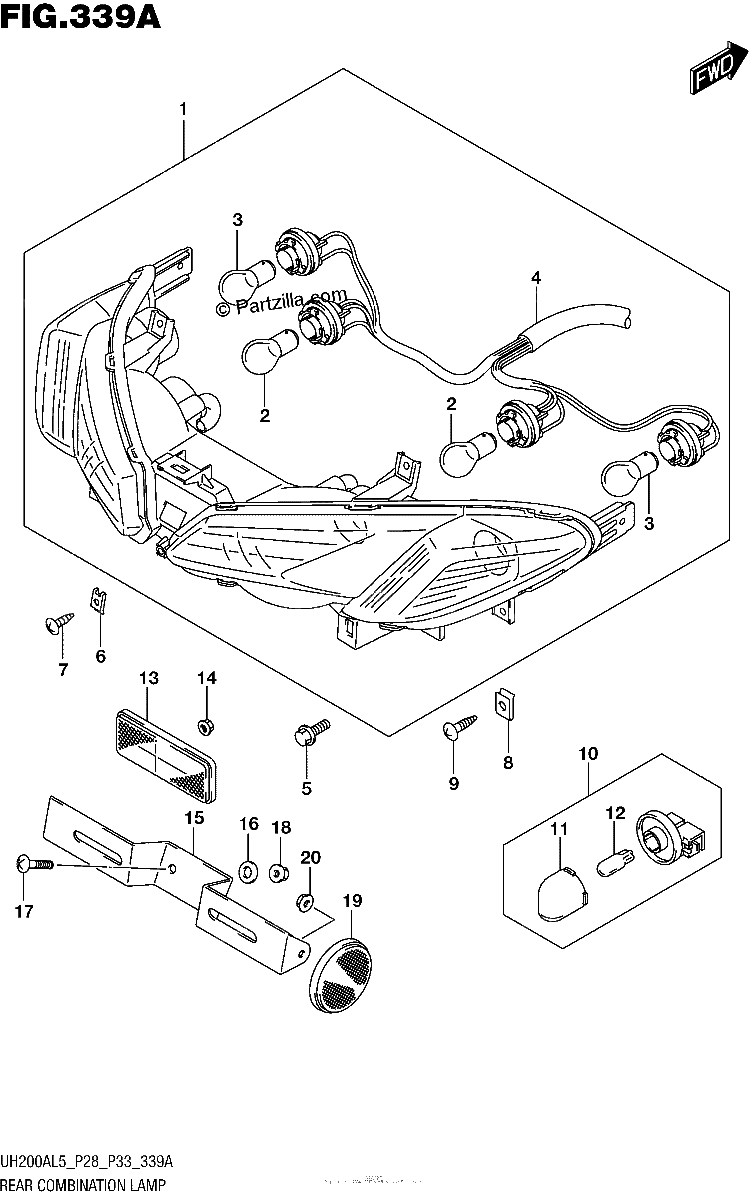 Diagrama de REAR COMBINATION LAMP UH200AL5 P28