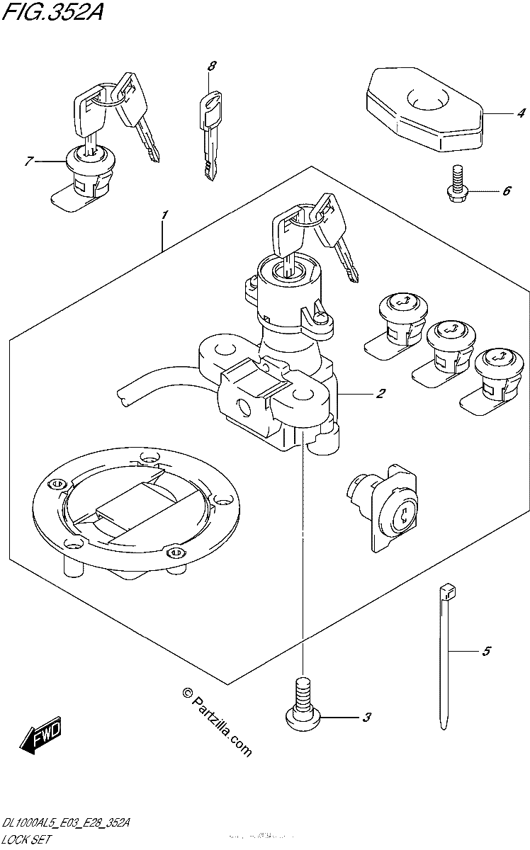 Diagrama de LOCK SET FOR PANNIR CASE DL1000AL5 E03