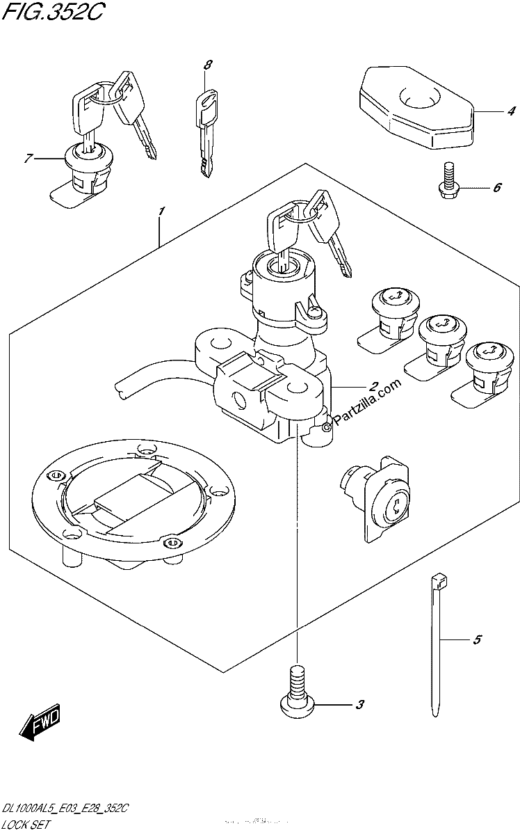 Diagrama de LOCK SET FOR PANNIR CASE DL1000AL5 E28