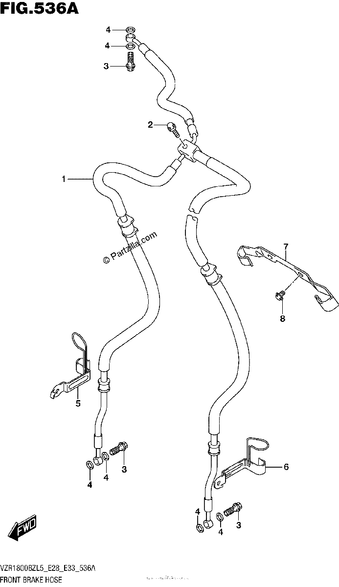 Diagrama de FRONT BRAKE HOSE VZR1800BZL5 E28