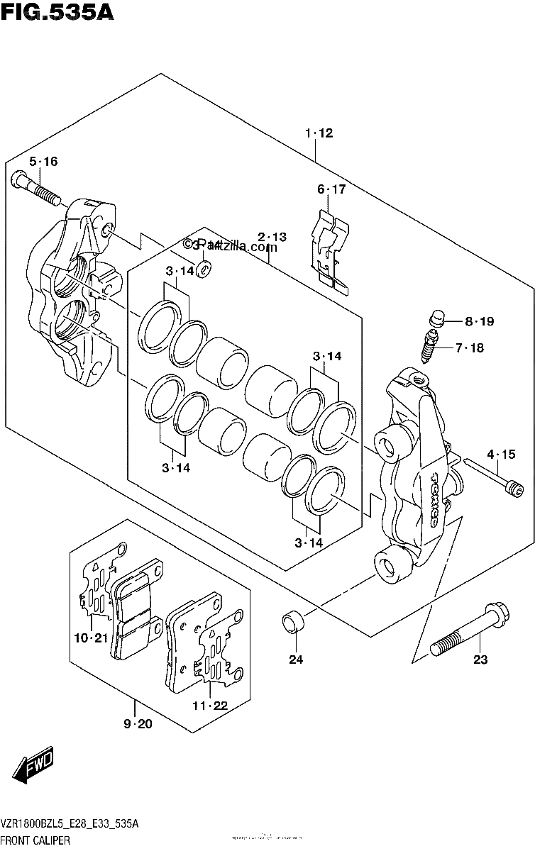 Diagrama de FRONT CALIPER VZR1800BZL5 E28